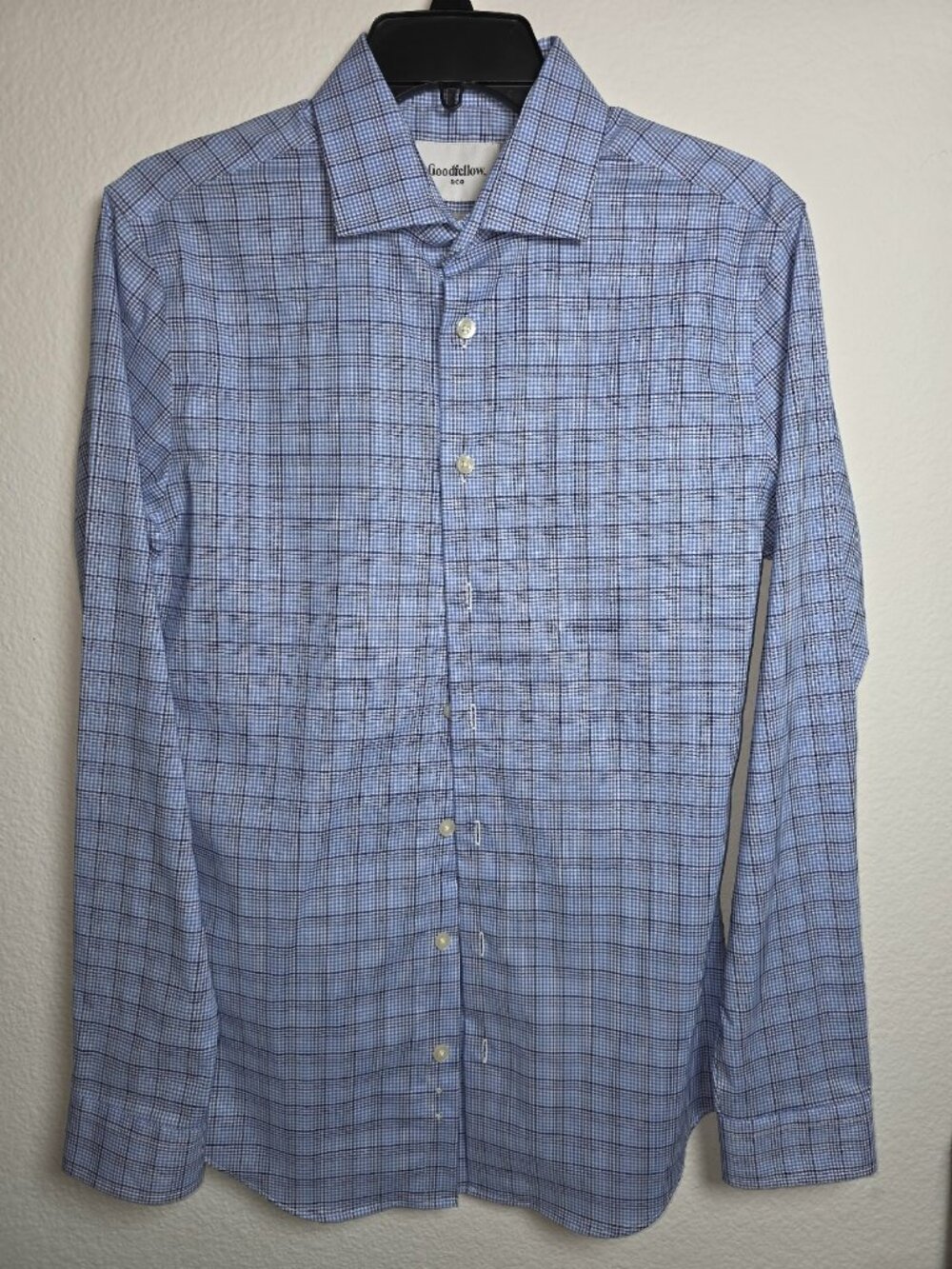 Goodfellow & Co Men's Slim Fit Blue Plaid Button-Up Dress Shirt Size S New
